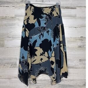 Anthropologie Womens small boho midi skirt lightweight floral blue black lined